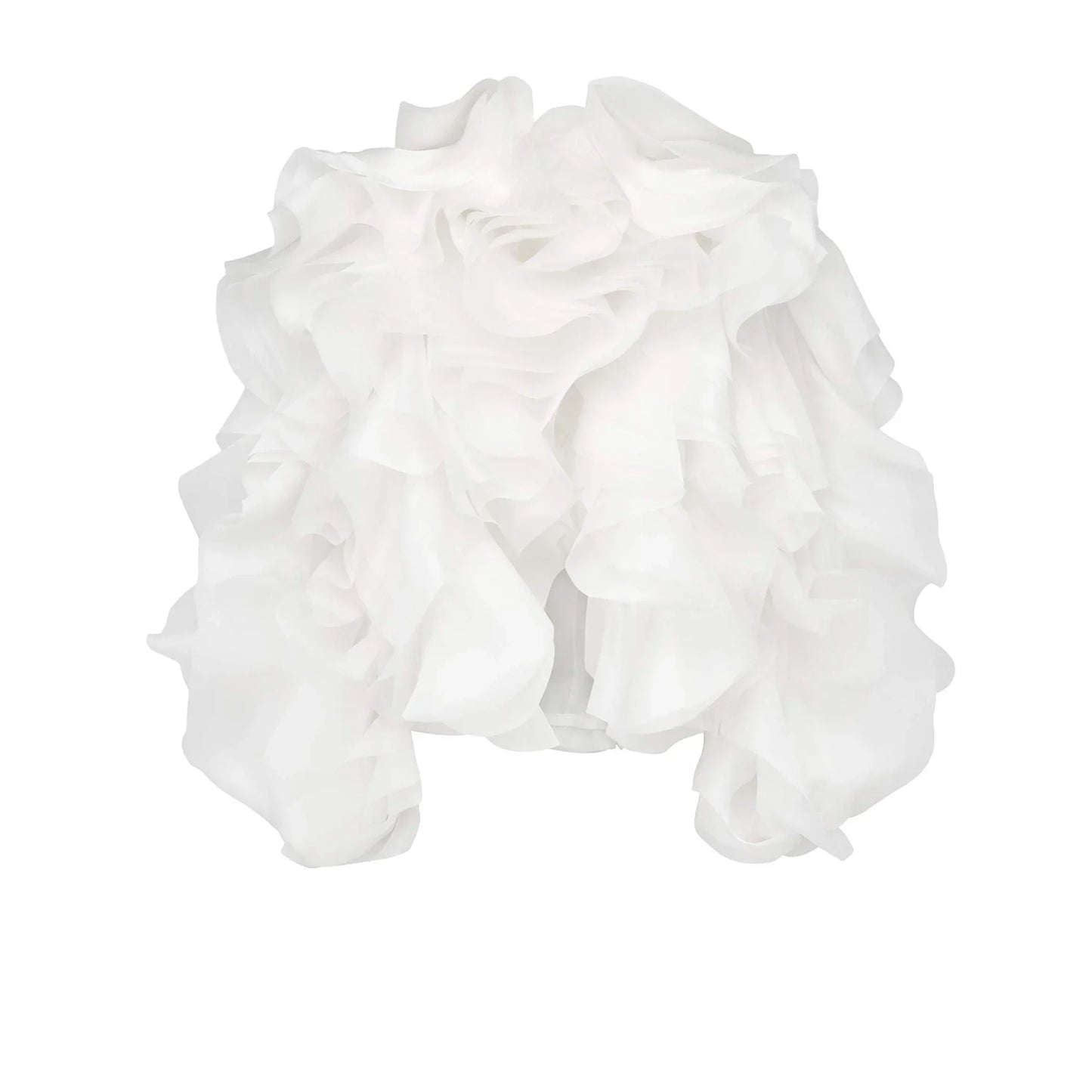 Avant-garde unique suit with voluminous ruffles and modern silhouette